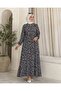 Haki̇m Collar Half Buttoned Waist Tie Fastened Crinkle Patterned Viscose Dress