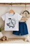 100% Cotton Hopidik Skateboarded Cute Dino Printed Top and Bottom Two-Piece Summer Baby Set - 6