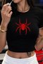 Women's Crop Slim Fit Red Spider Printed 100% Cotton T-Shirt – Black