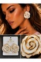 Elegant Luxury Big Gold Gold Large White Rose Flower Earrings Vintage Rose - 2