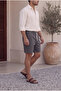 Men's Smoked Muslin Fabric Look Woven Shorts Summer Efil Efil with Back Pockets - 3