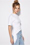 Women's White Waist-Fitted Soft Textured Cotton Asymmetrical Cut Short Sleeve Blouse Öb261054 60286435 - 2