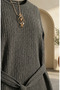 Bubble Fabric Necklace Detailed Belted Hijab Dress 0575-02 Anthracite - 4