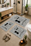 Non-Slip Based Washable 3-Piece Plain Gray Bath Mat and Toilet Set – Cat Pattern Bathroom Rug