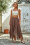 Light Brown Lined Fringed Cut Elastic Waist Casual Wrinkled Long Woven Skirt 95 70 - 6