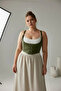 Plus Size Khaki Women's Belted Corset with Tie Detail - 3