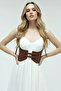 Brown Women's Belt Wide Buckle Leather Corset Belt - 2