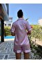 Pink and White Striped Satin Pajama Set with Shorts - 5