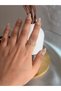 Zircon Stone Geometric Patterned Gold Color Women's Steel Ring |   Adjustable - 2