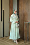 Women's Detachable Collar Patterned Waist Tie Dress Green - 3