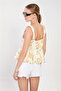 Women's Thick Strap Blouse with Ruffled Hem - Yellow Floral - 5