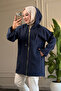 6406 - Comfortable Zippered Pocket Hooded Long Cap with Hood Detail - 3