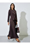 Brown Pleated Flared Maxi Skirt