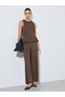 Brown Fold Pleat Detail Sleeveless Peplum Top - 2