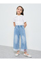 Girls Faded Wide Leg Jeans With Lace Hem - 2