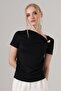 Women's Modal Brooch Detailed Draped Short Sleeve Blouse - 5