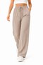 Women's Beige Muslin Fabric Elastic Waist Lace-Up Wide Leg Relaxed Fit Summer Trousers - 4