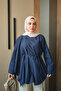 Women's Asymmetrical Cape Detailed Poplin Shirt Navy Blue - 3