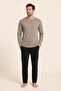 Men's Cotton Crew Neck Long Sleeve Pajama Set 9818 Smoked