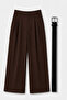 Women's Pearl Belted Palazzo Oversize Wide Cut Flowy Lycra Pants with Belt - 6