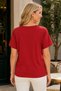 Women's Short Sleeve V-Neck Lace Guipure Detailed Lycra Flexible Comfortable Fit Daily Wear Burgundy Blouse - 3