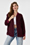 Burgundy Italian 100% Linen Low Sleeve Zippered Oversize Linen Jacket Blouse with Tie at Hem Size 40 - 44