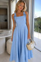 Blue Shoulder Lace-Up Patterned Dress - 6