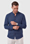 Navy Blue 97% Cotton Muslin Fabric Breathable Summer High Collar Relaxed Fit Men's Shirt 2602620 - 2