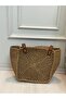 Handmade Wicker Shoulder Bag with Brown Leather Handles, Handmade Look, Large Beach and Casual Women's Bag - 8