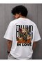 Fallen in Love Skull Printed Oversize White Unisex T-Shirt - 2