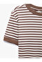 Cotton Short Sleeve Contrast Piping Crew Neck Striped Ribbed T-Shirt - 7