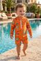 Aloha Surf's up Orange Zippered Long Sleeve Baby Boy Romper Swimsuit - 2