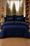 Solena Daisy Embroidered and Ruffled 100% Cotton 6 Piece Double Navy Blue Duvet Cover Set