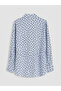 Blue Polka Dot Satin Women's Shirt with Belt - 7