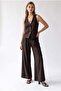 2193 Women's Buttoned V-Neck Vest Wide Leg Pants Set Brown - 2