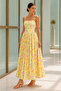 Yellow Bloom Floral Patterned Corseted Strappy Maxi Dress - 2