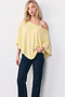 Women's Butter Yellow Poncho Shoulder-Cut 97% Cotton Fabric Blouse - 2
