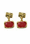 Yellow Tone Irregular Shaped Stylish Bijouterie Earrings with Red Enamel Detail