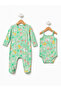 Baby Girl Floral Patterned Jumpsuit with Booties and Strap-Strapped Bodysuit 2-Piece Set