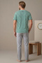 Text Printed Cross-Line Collar Piping Top Viscose Bottom Cotton Short Sleeve Men's Pajama Set - 4