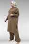 57029 Plus Size Half-Patch Slit Pants Suit - Tan - 4