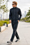 Smoked Stand Collar Tracksuit Set with Stripe Detail, Lined Inside, Standard Fit, Zipper Pockets, Cotton Steel Interlock Fabric, Men's - 6