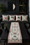 Pink Green Palm and Flower Motif Runner and Set of 4 Throw Pillow Covers - 2