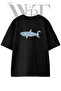 Shark Text Design Printed Unisex Black Oversize T-Shirt