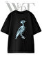 Bird Xray Design Printed Unisex Black Oversize T-Shirt