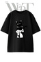 Luna Cat Girl Design Printed Unisex Black Oversize T-Shirt