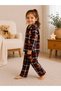 Girl's Cotton Plaid Teddy Bear Patterned Long Sleeve Shirt Collar Buttoned Seasonal Pajama Set - 2