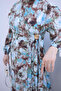 Blue Elastic Sleeve Dress with Buckle Detail - 5