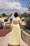 Yellow Elastic Sleeves Layered Muslin Dress - 4