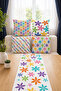 Colorful Floral Patterned Runner and Set of 4 Throw Pillow Covers - 3